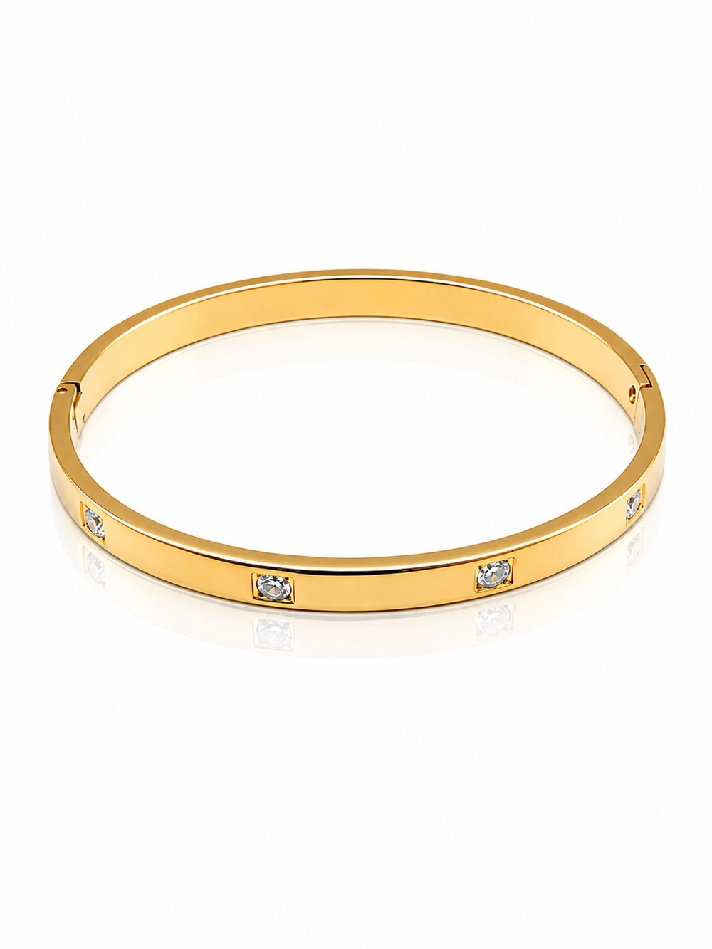 Gold and Cubic Zirconia Accent Hinged Bangle Bracelet